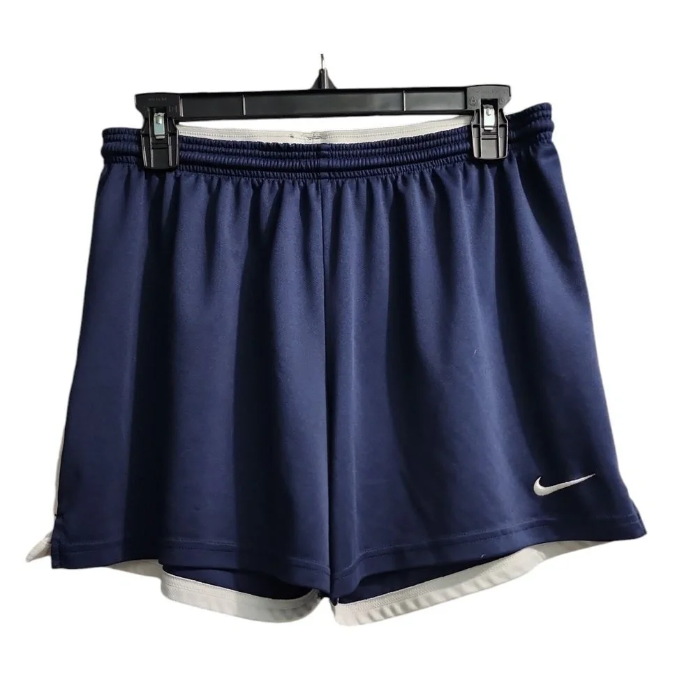 Nike Women's Navy Blue Athletic Shorts with White Trim Comfortable Sporty M